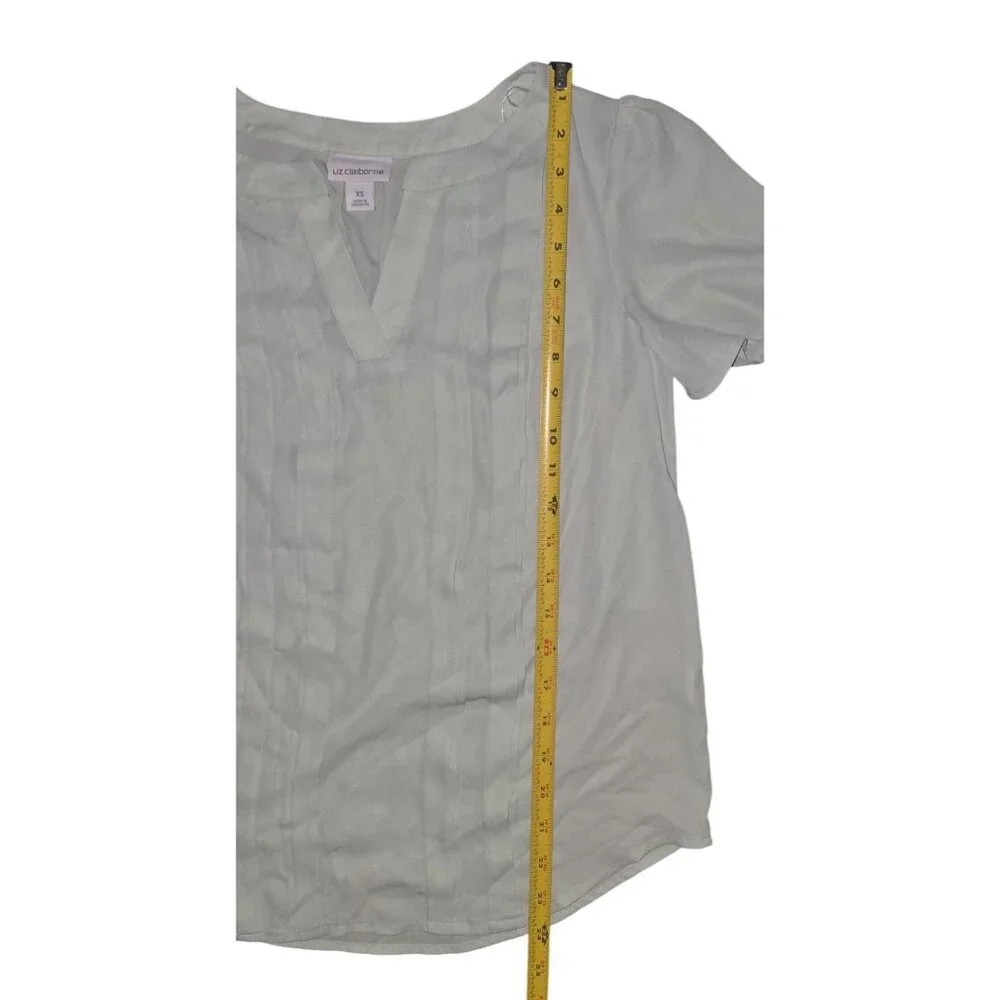 Liz Claiborne Womens Seagreen Pleated Short Sleeve Blouse XS - Picture 6 of 7
